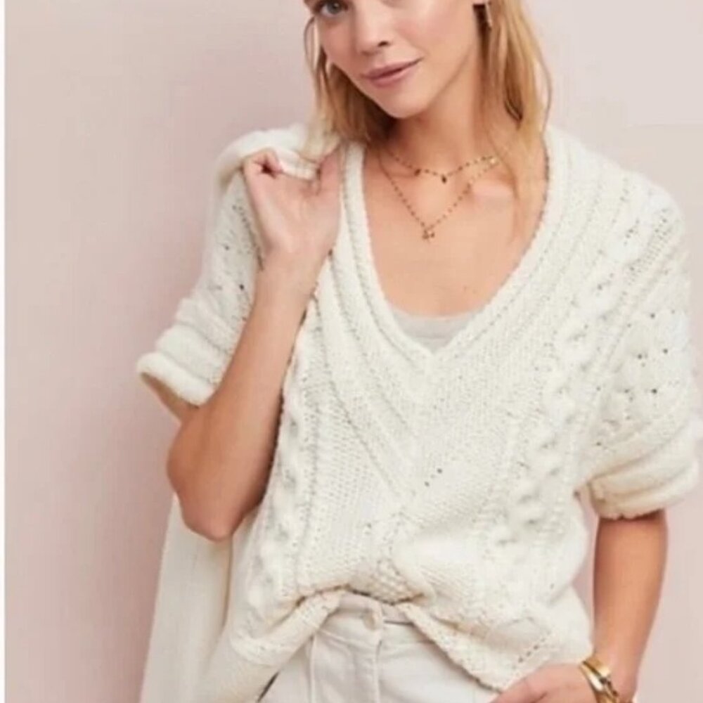 Anthropologie Women's Size XS Oversized Cable Knit Sweater Handknit & Heartfelt